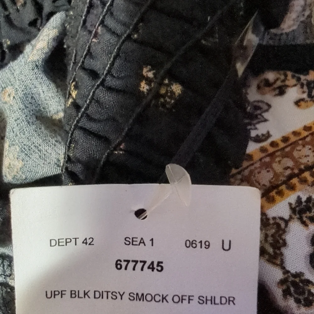 RYAN MICHELLE BLACK LONG FLORAL RUFFLE DRESS SHORT SLEEVE ELASTIC NECK LARGE NWT - Picture 8 of 8